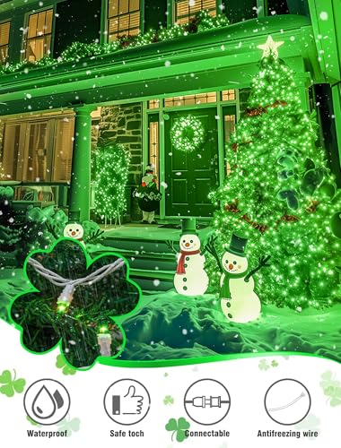 Hopolon St. Patrick's Day String Lights,2 Pack 13FT 50Count Green Mini Lights White Wire,Incandescent Christmas Tree Lights Connectable for Indoor Outdoor Holiday Patio Party Home Decorations - color: Green,White Wire, size: 2PACK, 50 count