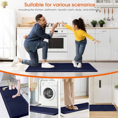 4/5 Inch Extra Thick Kitchen Mats for Floor,Non Slip Anti Fatigue Kitchen Rugs,Waterproof Stain Resistant Sink Mat,Cushioned Standing and Comfort Mats for Office (17"x47" Blue) - color: Blue, size: 47"L x 17"W x 0.8"Th