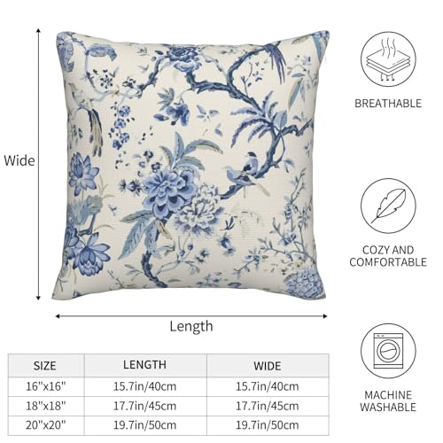 Chinoiserie Pillow Covers 18 x 18 Set of 2 Birds Floral Linen Throw Pillow Cover Vintage White and Blue Farmhouse Decorative Pillowcases for Living Room Couch Bed Sofa Outdoor - color: Chinoiserie Bird, size: 18" x 18" (Pack of 2)