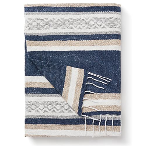 Mexican Blanket by Laguna Beach Textile Co - Beach, Yoga, Camping, or Decorative Throw Blanket - Traditional Handmade Serape (Slate & Sand) - color: Slate & Sand