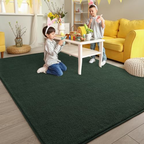 Pettop 4x6 ft Dark Green Area Rugs for Bedroom Living Room, Washable Memory Foam Indoor Carpet, Modern Aesthetic Minimalist Non Slip Soft Comfy Carpet for Boys Girls Dorm Home Decor - color: Dark Green, size: 4' X 6' (Rectangular)