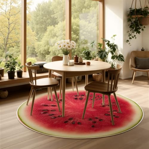 Cute Circle Rug, Watermelon Fruit Pattern Red Green Bright Summer Decor for Playroom, Washable Round Carpet, Soft Nursery Non-Slip Round Floor Mat for Kids Toddler Room Large Play Area Indoor 2 ft - color: A, size: 2' (Round)