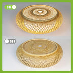 23.6 in Bamboo Woven Rattan-Style Ceiling Light, Boho Ceiling Light Fixture with Remote, LED Dimmable Ceiling Light, Boho Light Fixture for Bedroom Living Room Dining Room Light - size: 23.6in