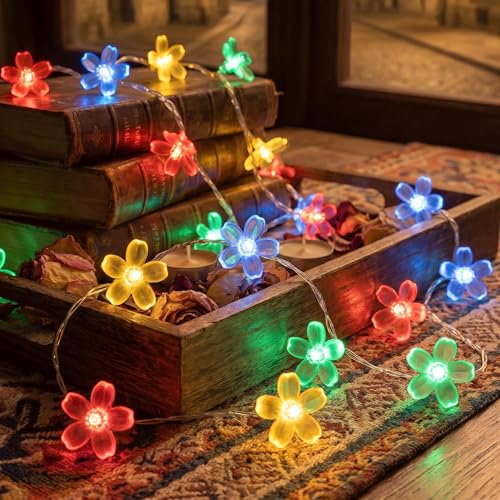 Flower Battery Operated Indoor String Lights 30LED Cherry Blossom Fairy String Lights Waterproof Outdoor for Garden Fence Party Camping Birthday Wedding Room Home Decoration Multicolor - color: Multicolor
