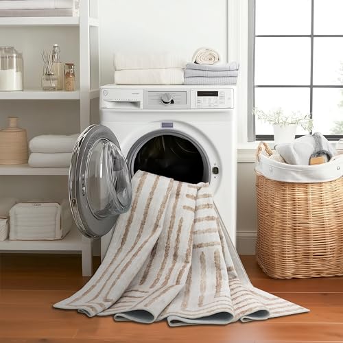 ReaLife Rugs Machine Washable Area Rug Runner - Living Room Bedroom Bathroom Kitchen Entryway Office - Non-Slip Baking Low Pile Stain Resistant Premium - Modern Geometric - Finn - Beige 2'6" x 6' - color: Finn - Beige, size: 2'6" x 6' (Rectangular)