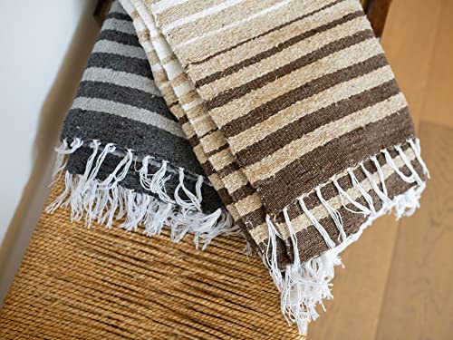 Black and Tan Mexican Blanket by Laguna Beach Textile Co - Beach, Yoga, Camping, or Decorative Throw Blanket - Traditional Handmade Serape - Mocha Tulum - color: Mocha