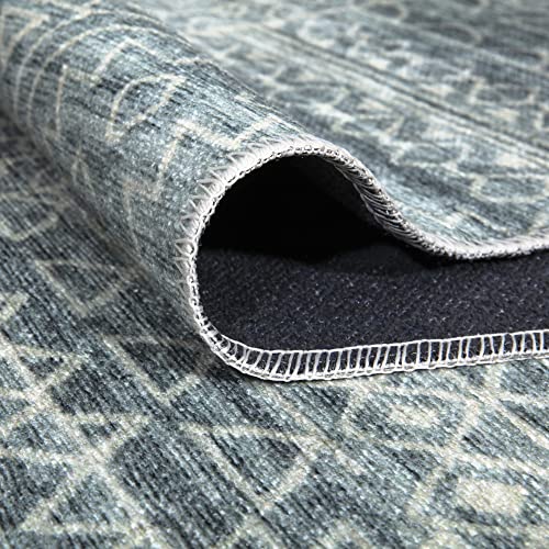 Bloom Rugs Caria Washable Non-Slip 7 ft Runner - Teal/Ivory Geometric Runner for Entryway, Hallway, Bathroom, and Kitchen - Exact Size: 2'6" x 7' - color: Teal / Ivory, size: 2'6" x 7' (Runner)