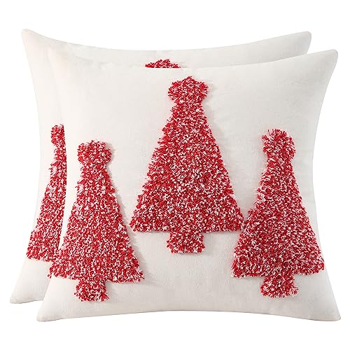 Christmas Pillow Case Red Tree Throw Pillow Case 50 x 50 cm 2 Piece Party Decor Winter Holiday Soft Cushion Cover Sofa Bed Living Room - color: Red Pine, size: 20" x 20" (Pack of 2)