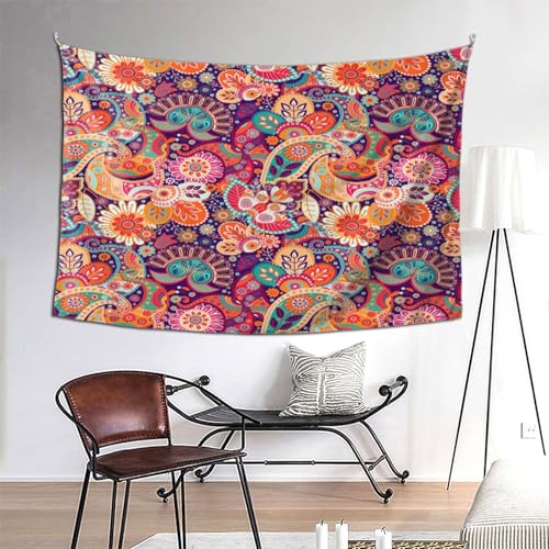 RTAFGU Perris Tapestry, Colorful Paisley Flower Pattern, Boho Ethnic Vibrant Art Tapestries Aesthetic Wall Hanging for Bedroom Living Room,Dorm Party Home Decoration 80" L x 60" W - color: Perris_2807, size: 80"L x 60"W