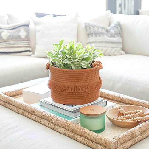 NaturalCozy 3-Piece Boho Decor Storage Basket Set Cotton Rope Woven Baskets for Organizing! Small Basket for Baby Stuff, Baby Shower, Gift Basket, Nursery Basket, Planter, Toy Basket, Shelves - color: Brown