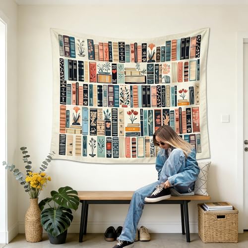 gsgfdshf Vintage Library Wall Tapestry, Reading Nook Corner Decor, Antique Retro Floral Book Aesthetic Tapestry Wall Hanging for Bedroom Home Reading Room Library Decor, 50x60 Inch - color: Landscape Text-Tapestry-H