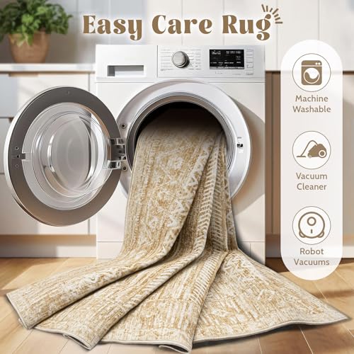 6x9 Area Rugs for Living Room: Washable Moroccan Geometric Boho Rug Farmhouse Non Slip Stain Resistant Large Rug Low Pile Soft Carpet for Bedroom Dining Room Home Office Kids Room (Light Brown,6'x9') - color: Light Brown, size: 6' x 9' (Rectangular)