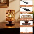 Handmade Rattan Lamp Farmhouse Table Lamp for Bedroom, Rustic Woven Lamps for Night Stands with Warm White LED Bulb, Boho-Inspired Boho Lamp for Living Room Kitchen Nook, 12cm Shade 20cm Height - color: Farmhouse