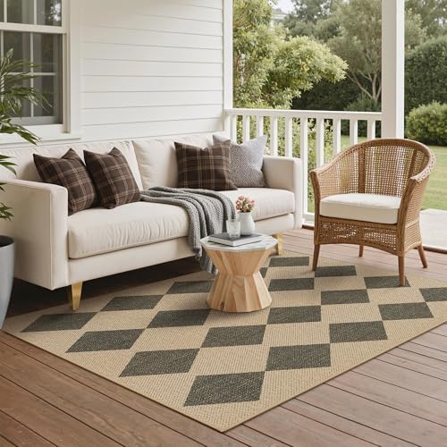 Bavni Checkered Easy Jute Rug,3x5 Area Rug Machine Washable Non Slip Woven Plaid Carpet, Geometric Diamond Non Shedding Low Pile Modern Farmhouse Floor Mat for Living Room, Bedroom, Entryway - color: Checkered-1, size: 3X5