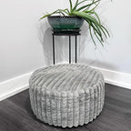 Tiita Round Stuffed Pouf Ottoman, Stripe Faux Fur Poufs with Foam Chunk Filling, Furry and Fluffy Pouf 21×21×12 inch Foot Stool Storage Ottoman,Puff Office Foot Rest for Couch Living Room, Grey - color: Striped Round Grey