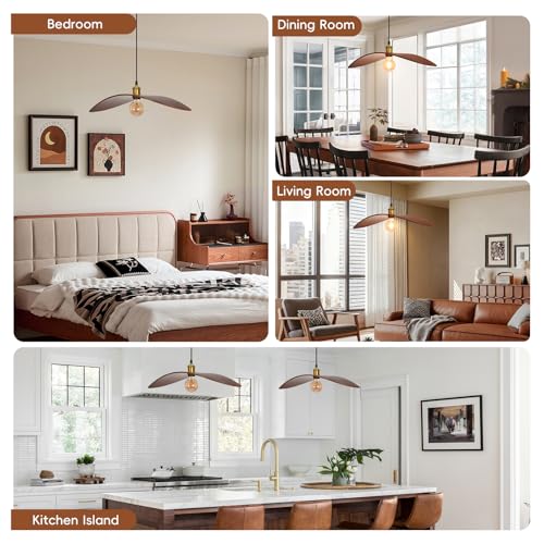23.6" Wood Pendant Lights, Mid-Century Modern Natural Black Walnut Wood Pendant Light Fixture Hanging Lamp for Kitchen Island, Bedroom, Dining Room, Living Room, Nursery, Entryway, Foyer - size: 23.6" W x 8.3" H