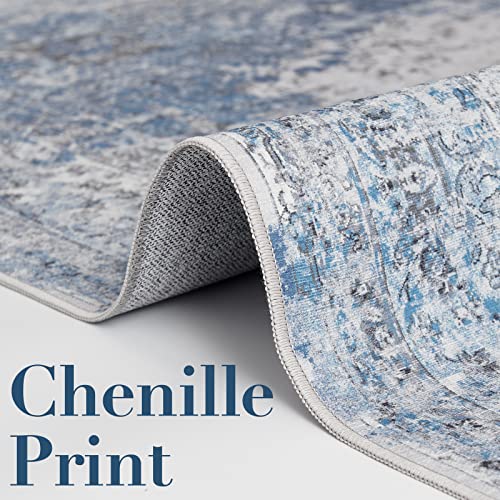 jinchan Runner Rug 2x5 Washable Hallway Rug Vintage Distressed Runner Indoor Thin Traditional Floral Mat Lightweight Non Slip Carpet for Kitchen Bathroom Laundry Room Bedroom Living Room Blue - color: Vintage Blue, size: 2' x 5' (Runner)