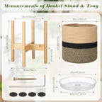 Plant Basket with Stand Indoor Planter Pot Holder Sturdy Jute Rope Modern Woven Basket, Cotton Rope Woven Pot with Bamboo Stand(10 Inch,Black and Beige Stripes) - color: Black and Beige Stripes, size: 10 Inch