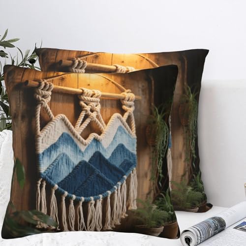 Mountain Dip-Dyed Macrame Plush Throw Pillow Covers 24"X24",Soft Cozy Couch Cushion Covers Decorative Pillow Cases for Holiday Home Bedroom Sofa Decors