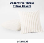 Pallene Faux Fur Plush Spring Throw Pillow Covers 16x16 Set of 2, Luxury Soft Fluffy Striped Decorative Pillow Covers for Sofa, Couch, Living Room, Cream White