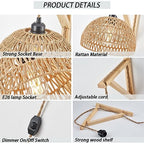 KAMTAT Boho Rattan Wall Sconce Plug in Hanging lamp Hand Woven Plug in Wall Sconces Rattan Rope Wall Light Farmhouse Wall Mounted Light Boho Wall Sconces Wall Lighting for Bedroom Living Room(1PK)