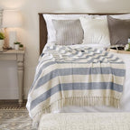 DII Rustic Farmhouse Cotton Cabana Striped Blanket Throw with Fringe, 50 x 60 - Cabana Striped Off-White with French Blue - color: Off-white With French Blue