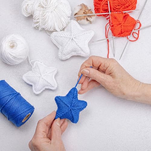 Timgle 3 Pack 4th of July Macrame Cord Kit, 4 mm x 109 Yards Red White Blue Natural Cotton Rope Patriotic Macrame String for American Flag Wall Hanging Independence Day Decor, Beginner Adult Knitting