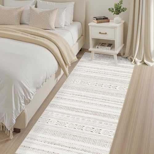 cotiled Hallway 2.6x8 Runner Rugs: Washable Boho Rugs with Non Slip Backing Large Soft Indoor Low Pile Carpet for Living Room Bedroom Farmhouse Dining Room Lightweight Home Decor L Brown/Cream - color: Light Brown/Cream, size: 2.6' x 8' (Runner)