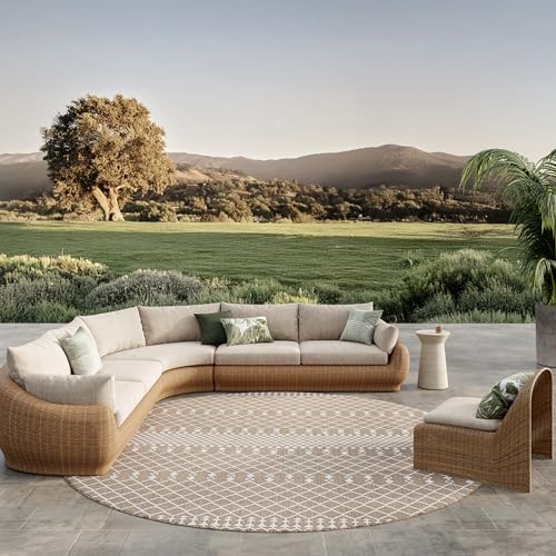 Nourison Home Positano Beige 8' x Round Area Rug - Easy Clean, Non Shedding, Bed Room, Living Room, Dining Room, Kitchen (8' x Round) - color: Beige, size: 8' (Round)