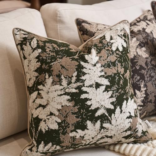 Yangest Neutral Leaf Pillow Cover 18 x18 Inches, Vintage Chenille Square Throw Pillow Cover Soft Leaves Nature Accent Couch Pillow Cover for Living Room Bedroom, Green - color: Green, size: 18" x 18" (Pack of 1)