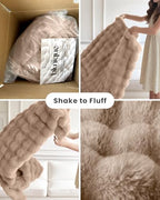 Ultra Soft Cozy Faux Fur Throw Blanket, Fuzzy Plush Thick Bubble Blanket, Oversize Luxury Fluffy Blanket for Couch, Sofa, Bedroom, and Living Room, 50x60 Inches, Light Brown - color: Bubble Light Brown, size: Throw