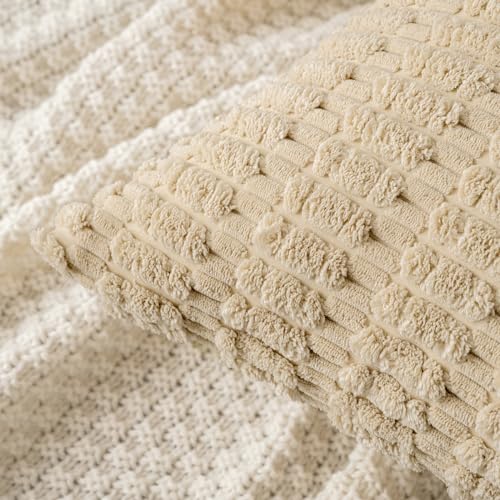 MIULEE Pack of 2 Corduroy Decorative Throw Pillow Covers 12x12 Inch Soft Boho Striped Pillow Covers Modern Farmhouse Home Decor for Sofa Living Room Couch Bed Tan - color: Tan, size: 12" x 12" (Pack of 2)