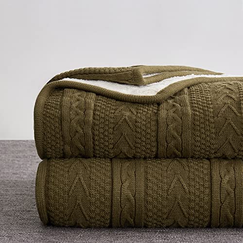 Longhui bedding Dark Brown Acrylic Cable Knit Sherpa Throw Blanket - Thick, Soft, Big, Cozy Dark Brown Knitted Fleece Blankets for Couch, Sofa, Bed - 50 x 63 Inches - color: Dark Brown, size: 50" x 63", Standard