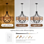 25.6" Large Rattan Farmhouse Chandelier, 6-Light Boho Black Modern Chandelier Light Fixture, Rustic Wicker Chandelier with Woven Shade for Dining Room, Living Room, Bedroom - color: V-Weave Round Rattan, size: Large 6 light 25.6 inches