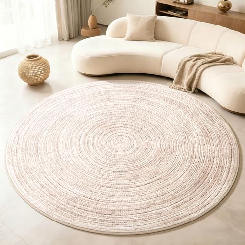 Asrug Imitation Jute Low Pile Round Rug Area Rug Washable Non-Slip Circle Rug Soft Plush Touch Circle Rugs Round for Kitchen Bathroom Living Bedroom Nursery, Carpet 5ft /60 inch/152 cm Khaki - color: Khaki, size: 5ft