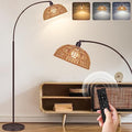 Brilvibera Boho Floor Lamp with Remote- Arc Tall Lamps, Bronze Floor Lamps with Stepless Dimmable Bulb, Hand-Worked Adjustable Rattan Lampshades, Brown Rattan Standing Lamp - style: Bronze Rattan Arc Lamp