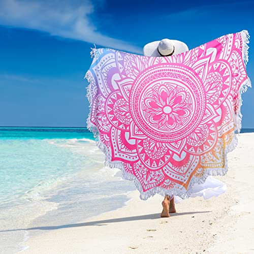 Large Microfiber Boho Mandala Beach Towel Round Bohemian Beach Blanket Hippie Indian Throw Blanket Beach Tapestry Sand Free Quick Dry Yoga Picnic Yoga Mat Wall Decor Circle Tablecloth,59'',Gradient - color: Gradient Mandala
