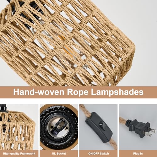 3 Lights Plug in Pendant Light with Cord On/Off Switch Rattan Hanging Lamp with 22ft Hand Woven Wicker Plug in Chandelier Boho Hanging Lights Fixture for Bedroom Kitchen Hallway Foyer - size: 3 Light