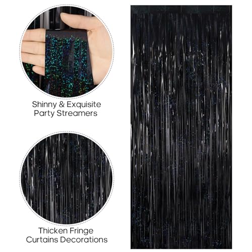 2 Pack Fringe Curtains Backdrops, Foil Fringe Curtains, Door Streamers for Birthday Wedding Bridal Shower Holiday Graduation Party Decorations, Photo Booth Backdrops, Glitter Black - color: Glitter Black