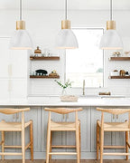 ELYONA 2 Pack Hammered Pendant Light Fixtures, 10.2” Metal & Rubber Wood Island Hanging Lamp, Adjustable Height, Modern Pendant Lighting for Kitchen,Farmhouse Bar,Dining Room,Bedroom, Nordic White - color: White - 2 Pack