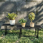Plant Stand Indoor Outdoor, Foldable Metal Plant Shelf for Multiple Pots, Mid Century Slatted Bench for Patio Garden, Heavy Duty Capacity 330 lbs 2 Pack Black