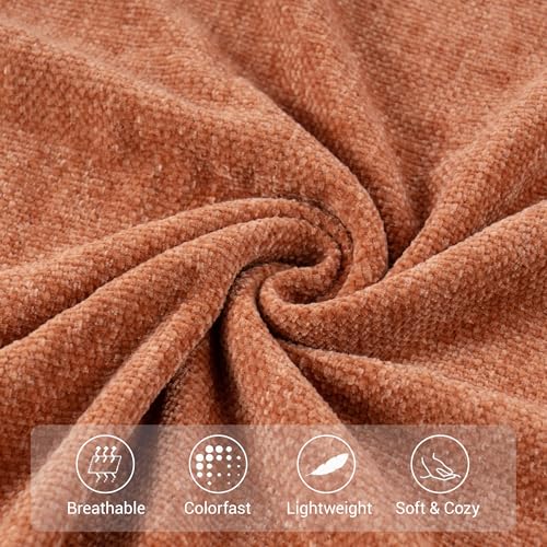 BATTILO HOME Caramel Chenille Throw Blanket for Couch, Soft Cozy Knitted Throw with Tassels, Lightweight Orange Rust Blanket for Fall Decor Bed Sofa Living Room, 50"x60" - color: Caramel