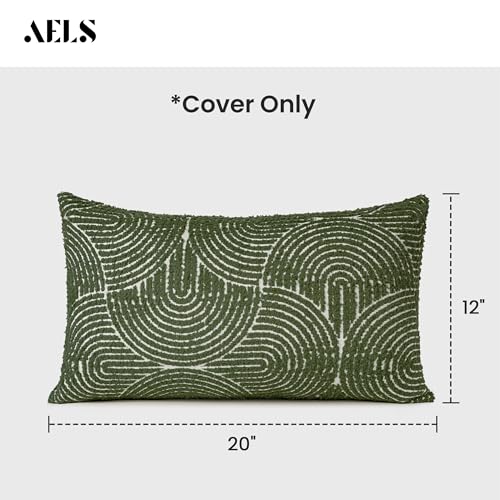 AELS Boho Decorative Textured Lumbar Pillow Covers 12x20, Modern Mid Century Rainbow Tufted Lumbar Pillow Case, Farmhouse Rustic Geometric Woven Cushion Case for Bed Couch Sofa, Olive Green - color: Olive Green, size: 20" x 12" (Pack of 2)
