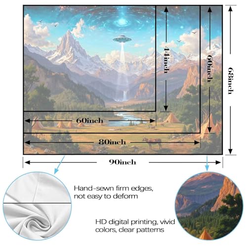 Wegklazax UFO Alien Tapestry, Cosmic Fantasy Mountain Wall Art for Room Decor, Sci-Fi Nature Home Decor 60" L x 44" W - color: Blue Green, size: 60"L x 44"W