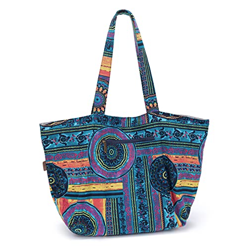 OPQRSTU Women Hippie Tote Hand Bag Large Capacity Bohemian Bag Portable Tourist Shoulder Bags - color: Green-purple