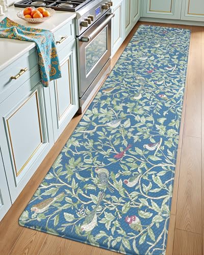 LUMI Anti Fatigue Kitchen Cushioned Mat for Floor, Padded Waterproof Runner for Standing, Stain Resistant Comfort Rugs for Home, Sink, Laundry, 24x87 - color: Blue Floral, size: 87"L x 24"W x 0.4"Th