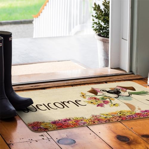 Spring Summer Door Mat,Floral Dog Indoor Outdoor Non-Slip Doormat,Entryway Front Porch Farmhouse Spring Welcome Door Mat Colorful for Entrance Decor,30" x 17" - color: 2026 Spring Summer 3