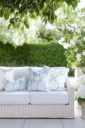 Hofdeco Premium Grandmillennial Coastal Hampton Patio Indoor Outdoor Lumbar Pillow Cover Only, 12"x20" Water Repellent for Backyard, Couch, Poolside, Baby Blue Print Palm Leaves and Hisbucs Flowers - color: Baby Blue Palm Leaves and Hisbucs Flowers 12"x20