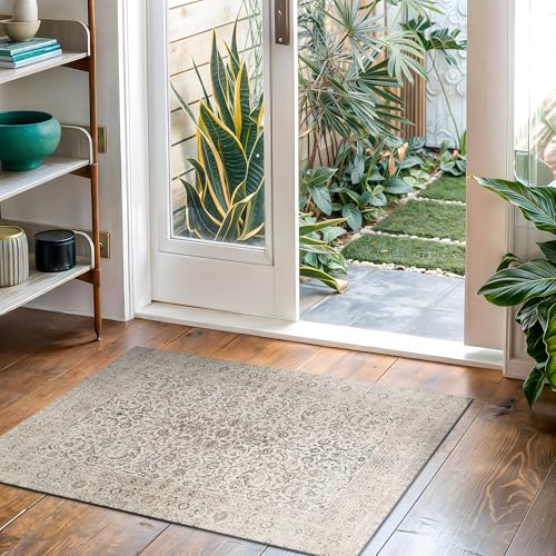 Bloom Rugs Washable Non-Slip 2' x 3' Rug - Beige/Off White Traditional Bordered Area Rug for Living Room, Bedroom, Dining Room, and Kitchen - Exact Size: 2' x 3' - color: Beige / Off White, size: 2' x 3' (Rectangular)