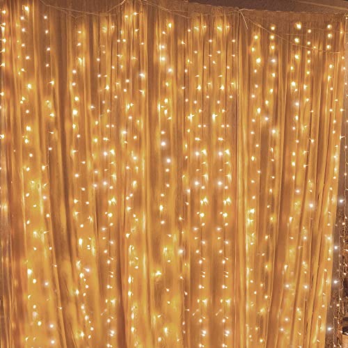 Twinkle Star 300 LED Window Fairy Curtain String Lights, 8 Modes Fairy Lights for Bedroom Wedding Party Home Garden Outdoor Indoor Wall Decorations, Warm White, 2 Pack - color: *Warm white, size: 300 LED-2PACK